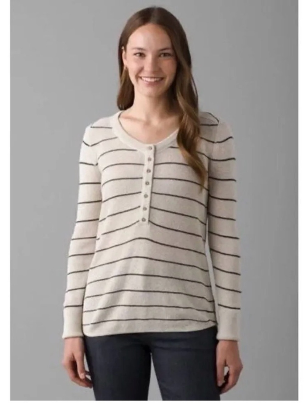 Prana Milani Henley Cream Knit Stripe Pullover